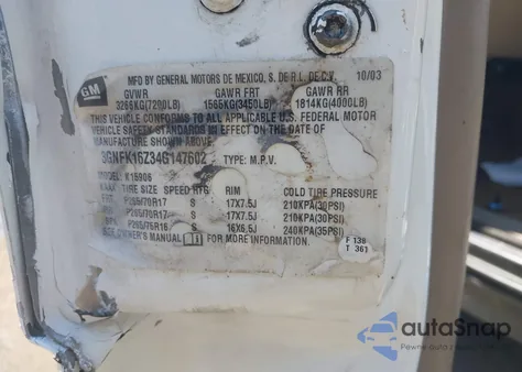 2004 Chevrolet Suburban 1500 Z71 z USA, uszkodzony, nr VIN 3GNFK16Z34G147602